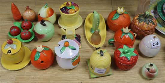 A collection of Carlton Ware novelty fruit or vegetable form jars, cruets etc.